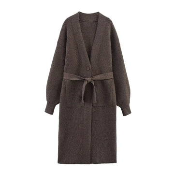 GETADME Women's Faionable Knitted V Neck Button Belt Sweater Large Cardigan Autumn Winter 2025 Long Sleeve Knitted Open Cardigan